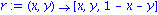 r := proc (x, y) options operator, arrow; vector([x, y, 1-x-y]) end proc