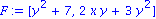 F := VECTOR([y^2+7, 2*x*y+3*y^2])
