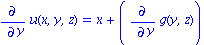diff(u(x, y, z), y) = x+(diff(g(y, z), y))