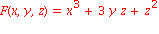 F(x, y, z) = x^3+3*y*z+z^2